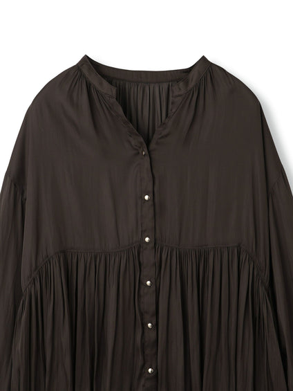 割繊サテンキーネックペプラムブラウス≪手洗い可能≫