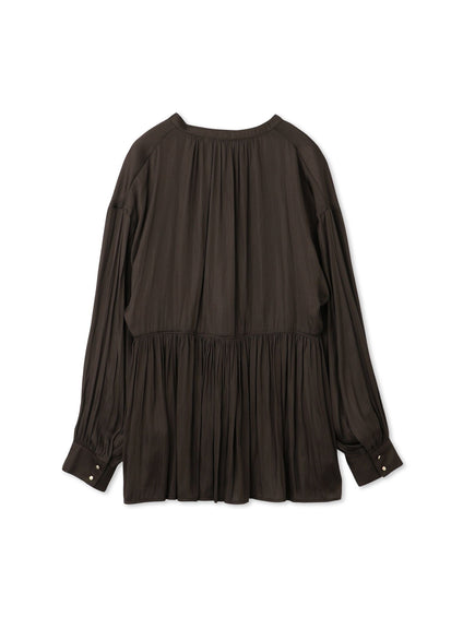 割繊サテンキーネックペプラムブラウス≪手洗い可能≫