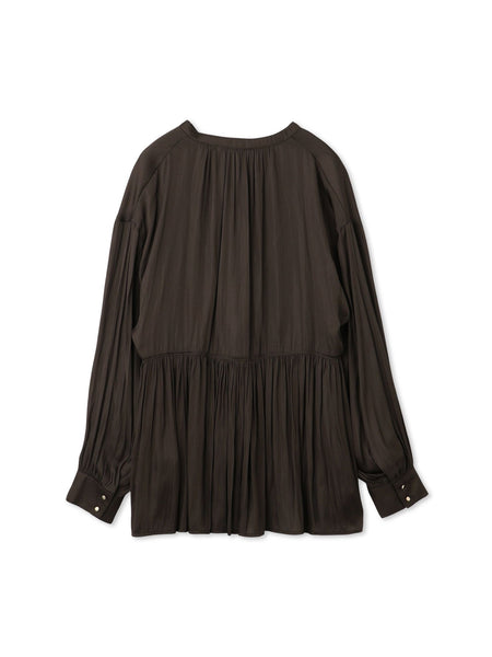 割繊サテンキーネックペプラムブラウス≪手洗い可能≫