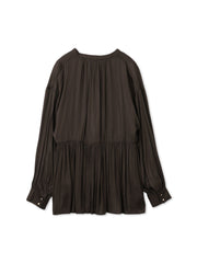 割繊サテンキーネックペプラムブラウス≪手洗い可能≫