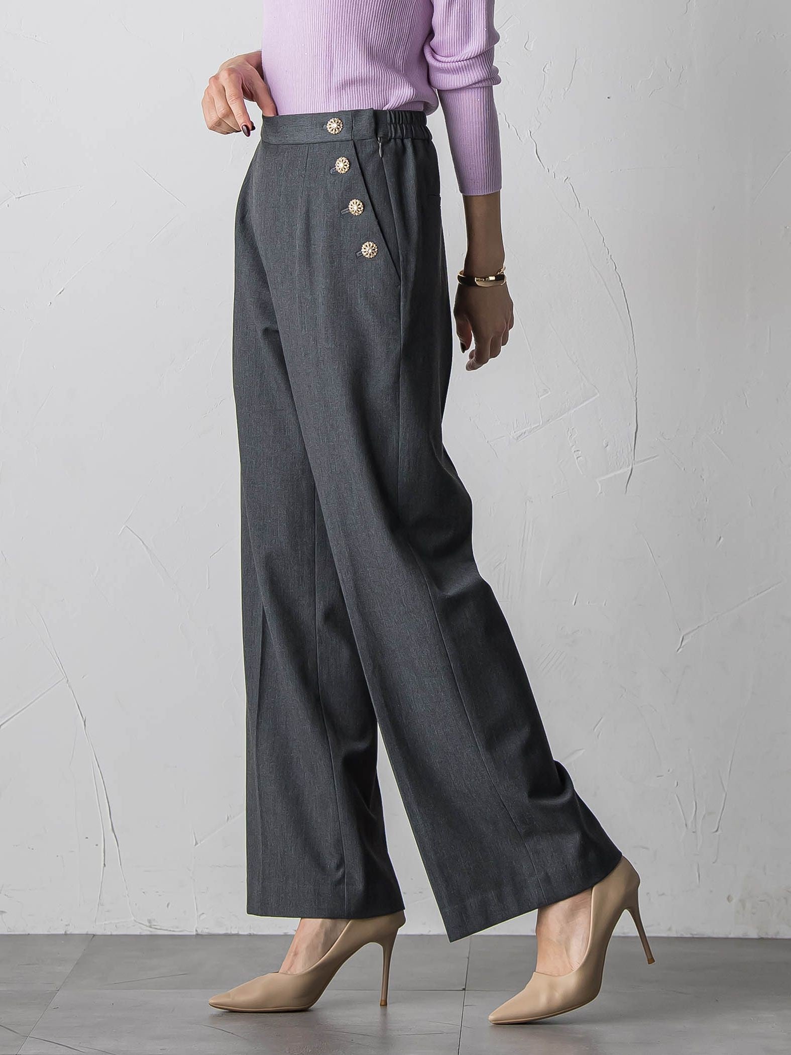 キラキラボタンワイドパンツ≪手洗い可能≫