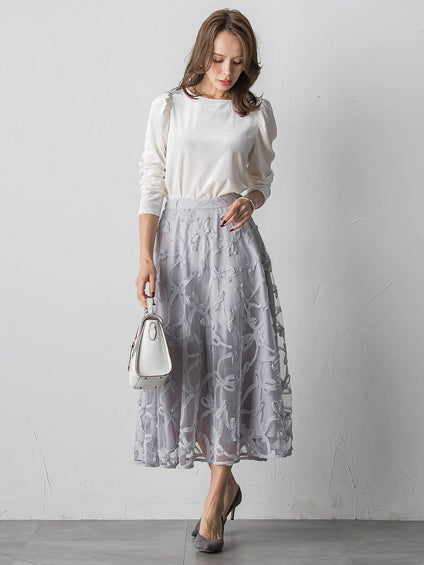 パフ袖ベロアカットソー≪手洗い可能≫