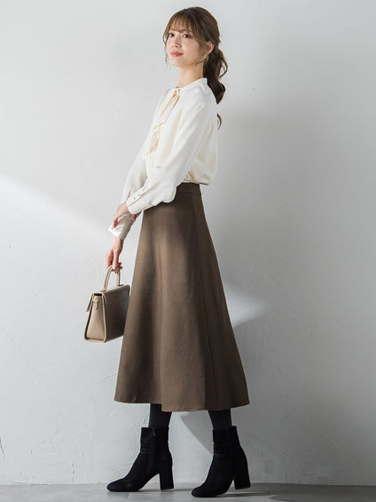【S/M/L展開】冬仕様 美シルエットロングフレアスカート ≪洗濯機で洗える≫