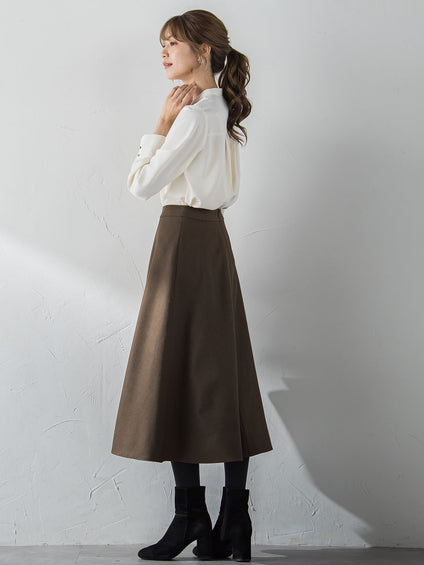 【S/M/L展開】冬仕様 美シルエットロングフレアスカート ≪洗濯機で洗える≫