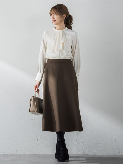 【S/M/L展開】冬仕様 美シルエットロングフレアスカート ≪洗濯機で洗える≫