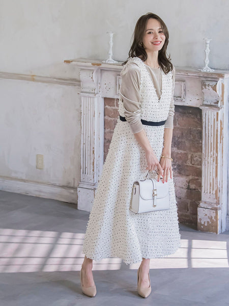 リボンドットツイードワンピース