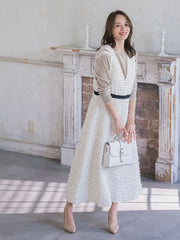 リボンドットツイードワンピース