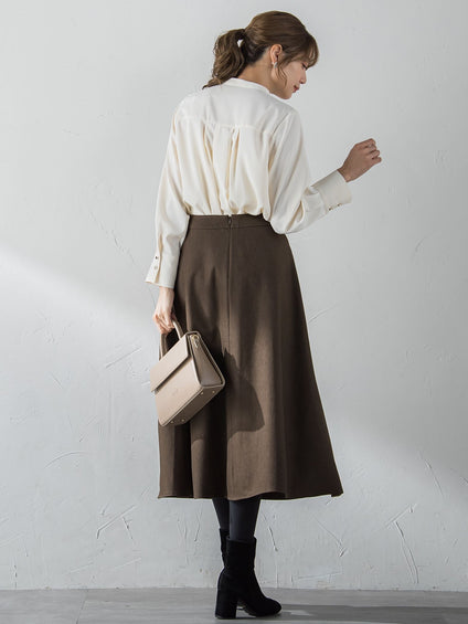 【S/M/L展開】冬仕様 美シルエットロングフレアスカート ≪洗濯機で洗える≫