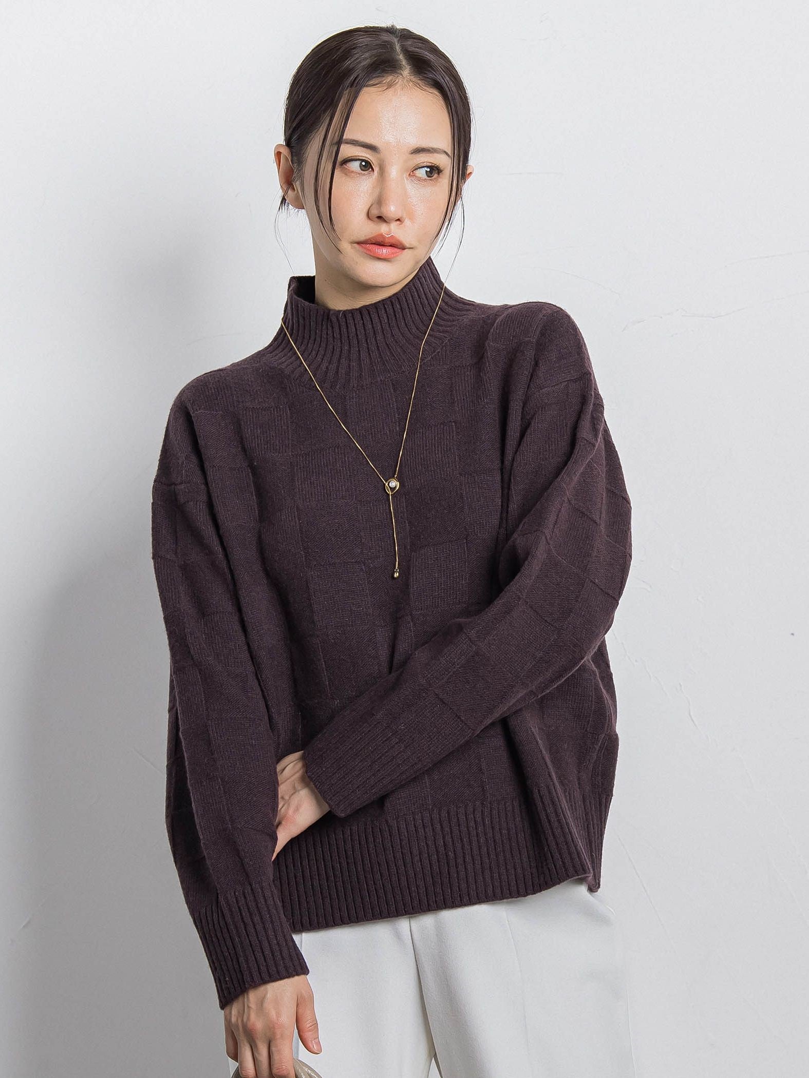 格子柄ハイネックニット≪洗える≫