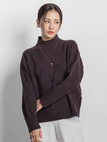格子柄ハイネックニット≪洗える≫