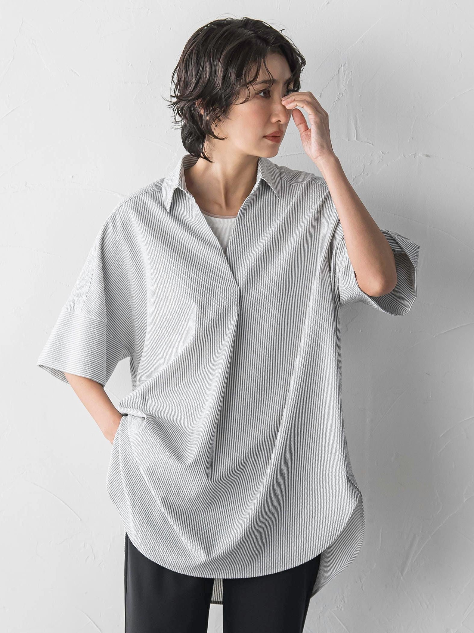 【WEB限定/大きいサイズ/追加生産】”着るだけでサマになる”頼れるスキッパーチュニック