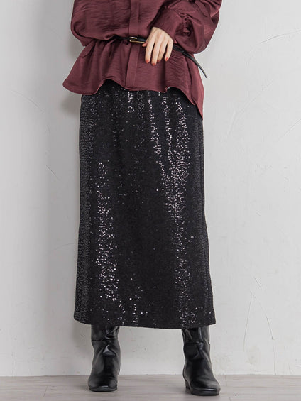 スパンコールIラインスカート≪手洗い可能≫