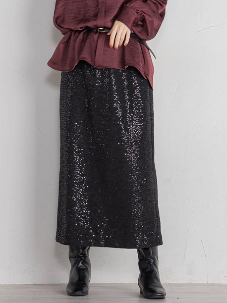 スパンコールIラインスカート≪手洗い可能≫