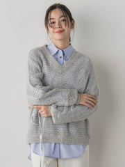 【WEB限定】モヘヤラメVネックショートプルオーバー≪手洗い可能≫