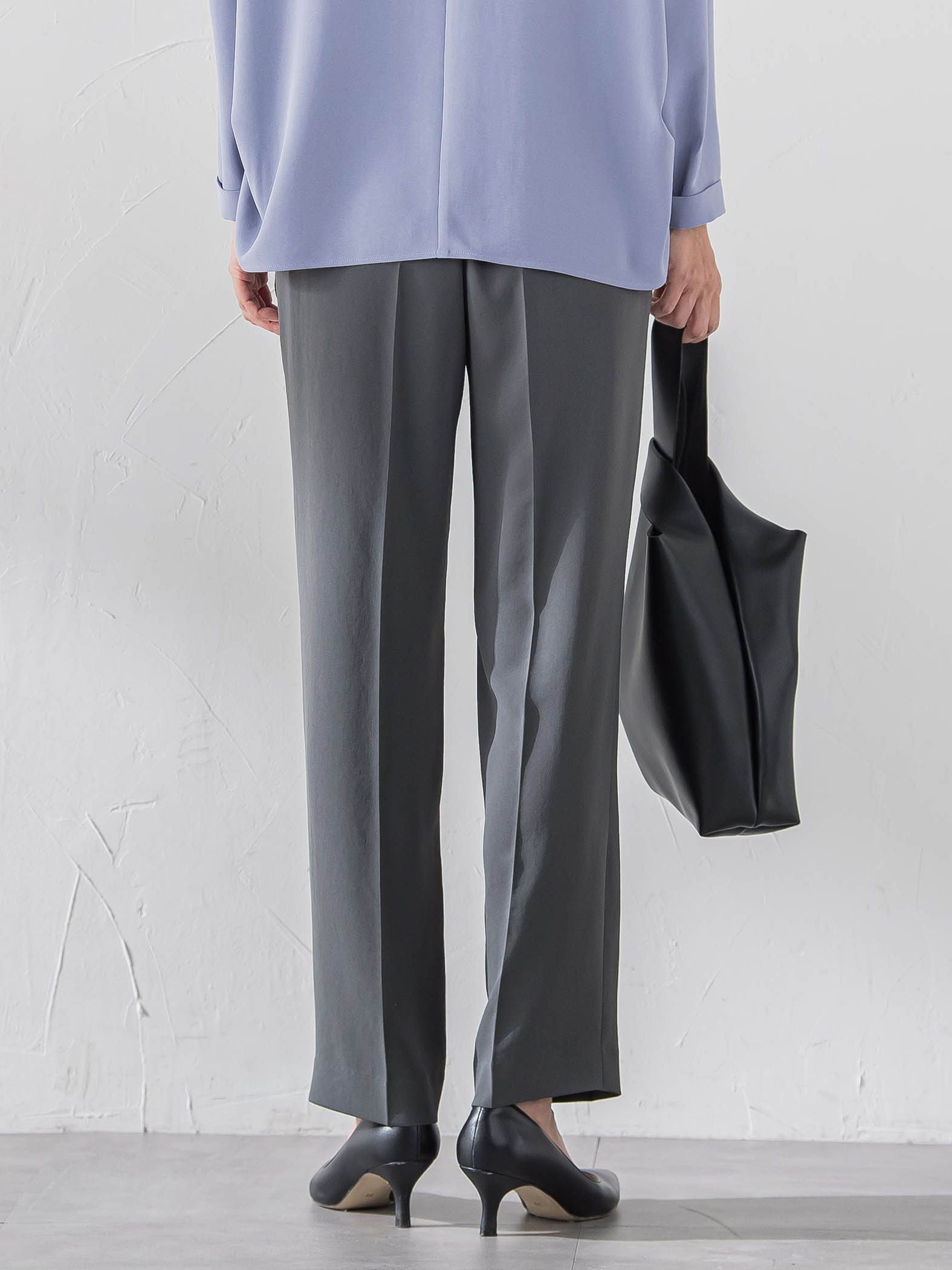 【大きいサイズ】ハイストレッチカルゼストレートパンツ