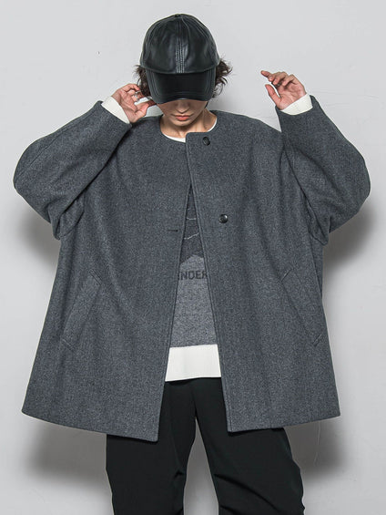 ライトジャージメルトンノーカラーミドルコート