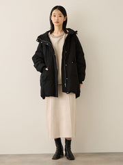 ストレッチフードピュアダウンミドルコート