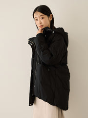 ストレッチフードピュアダウンミドルコート