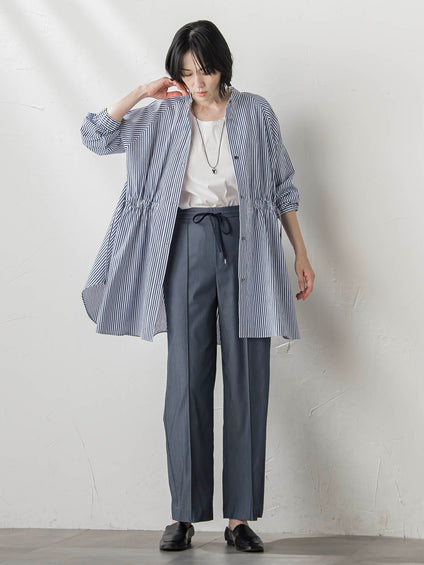 【WEB限定】デニム見えシャンブレーワイドパンツ≪洗濯機で洗える≫