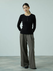 配色キーネックリブニットプルオーバー≪手洗い可能≫