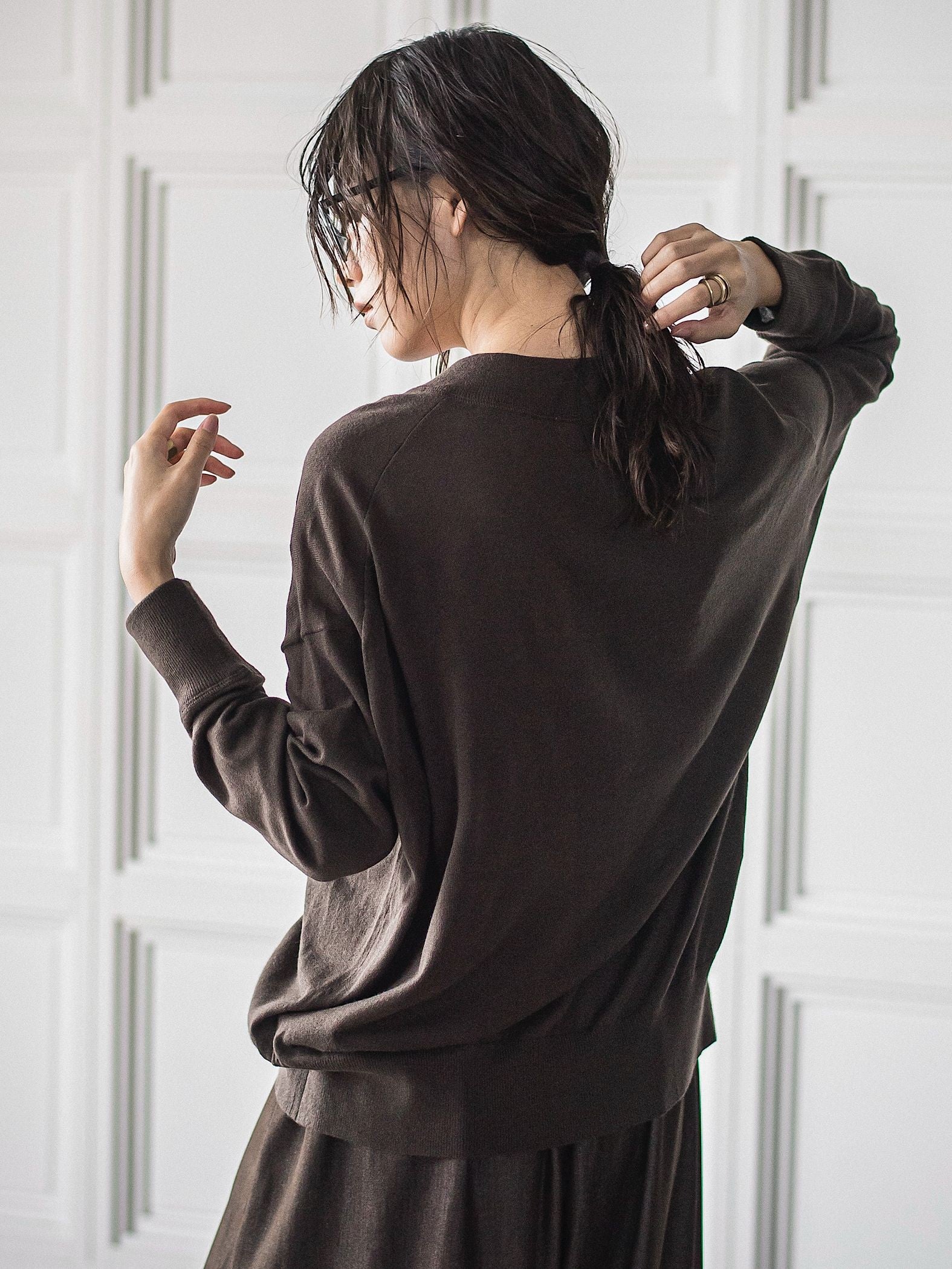 シルクカシミヤVネックコクーンニットプルオーバー≪手洗い可能≫