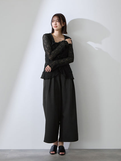 ストレッチレースラッフルカラートップス