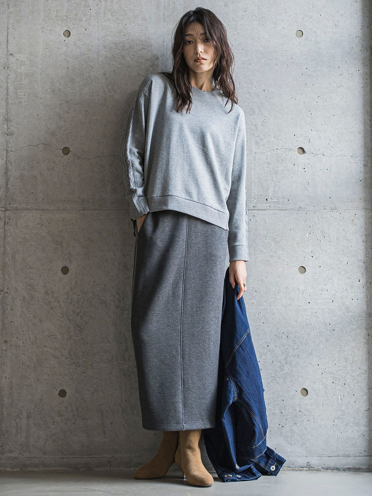 【WEB限定】裏毛×ニット前後ドッキングプルオーバー≪手洗い可能≫