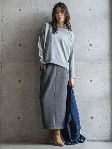 【WEB限定】裏毛×ニット前後ドッキングプルオーバー≪手洗い可能≫