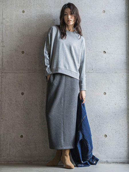 【WEB限定】裏毛×ニット前後ドッキングプルオーバー≪手洗い可能≫