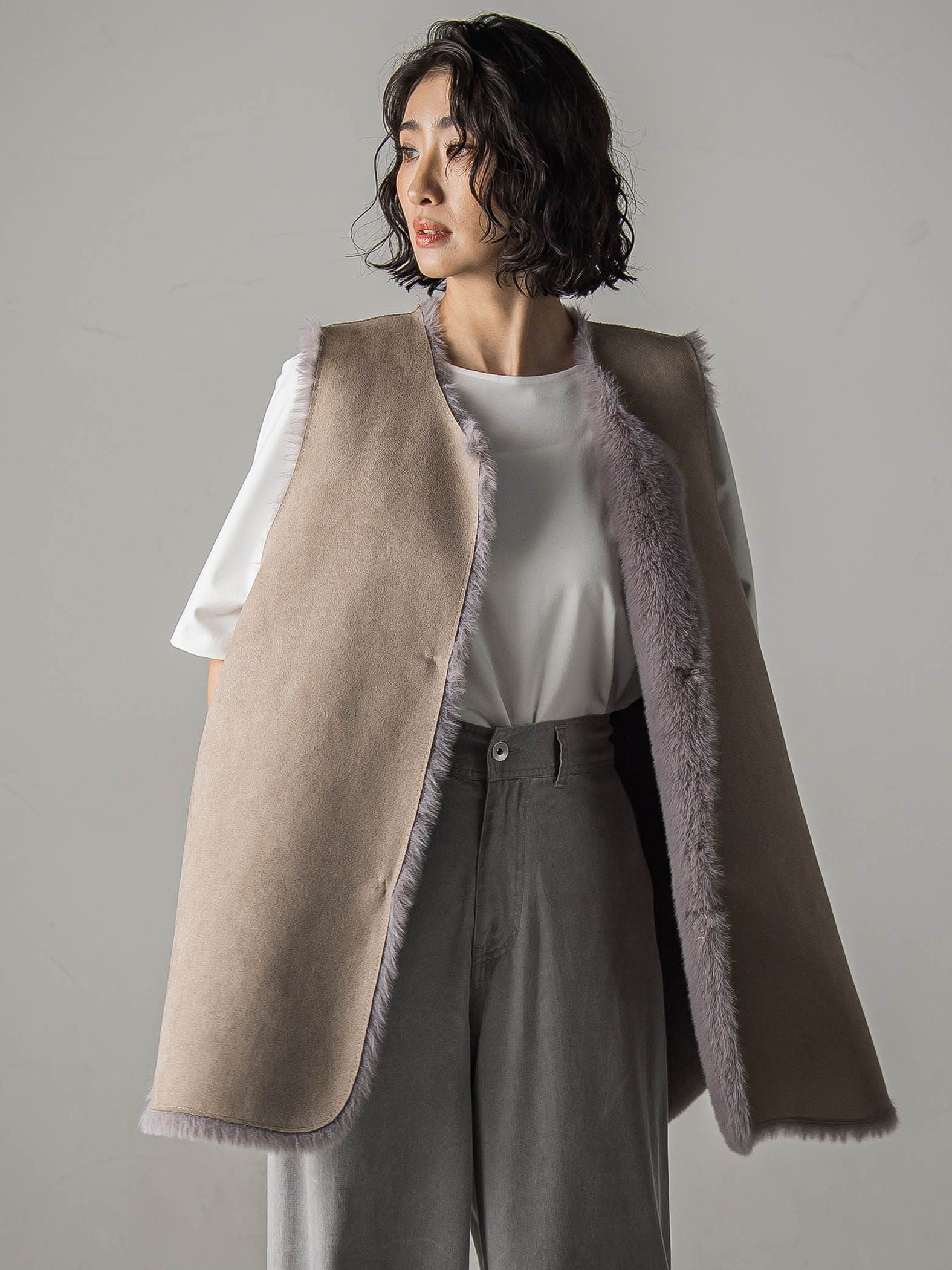 【biyori】”表も裏も主役”リバーシブルフェイクファーベスト