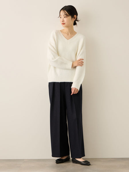 ウール混Vネックニットプルオーバー≪手洗い可能≫