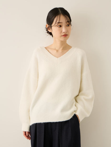 ウール混Vネックニットプルオーバー≪手洗い可能≫