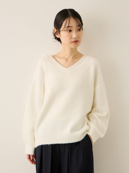 ウール混Vネックニットプルオーバー≪手洗い可能≫