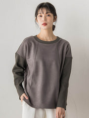 スエード×リブ変形切替えプルオーバー≪手洗い可能≫