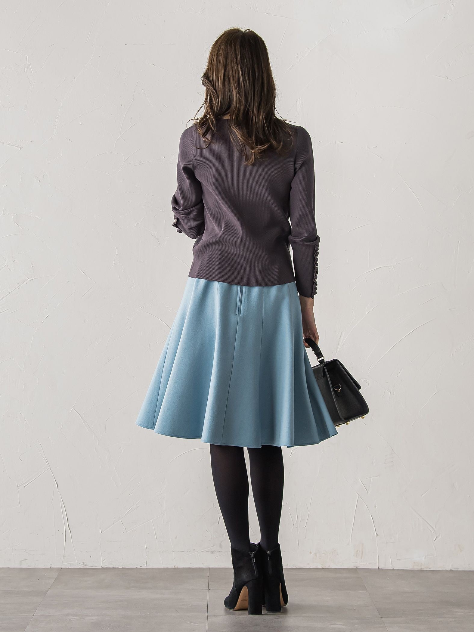 袖フリルパールリブニット