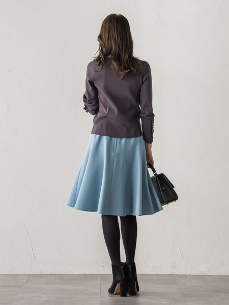 袖フリルパールリブニット