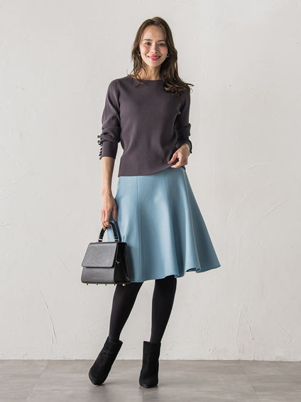 袖フリルパールリブニット