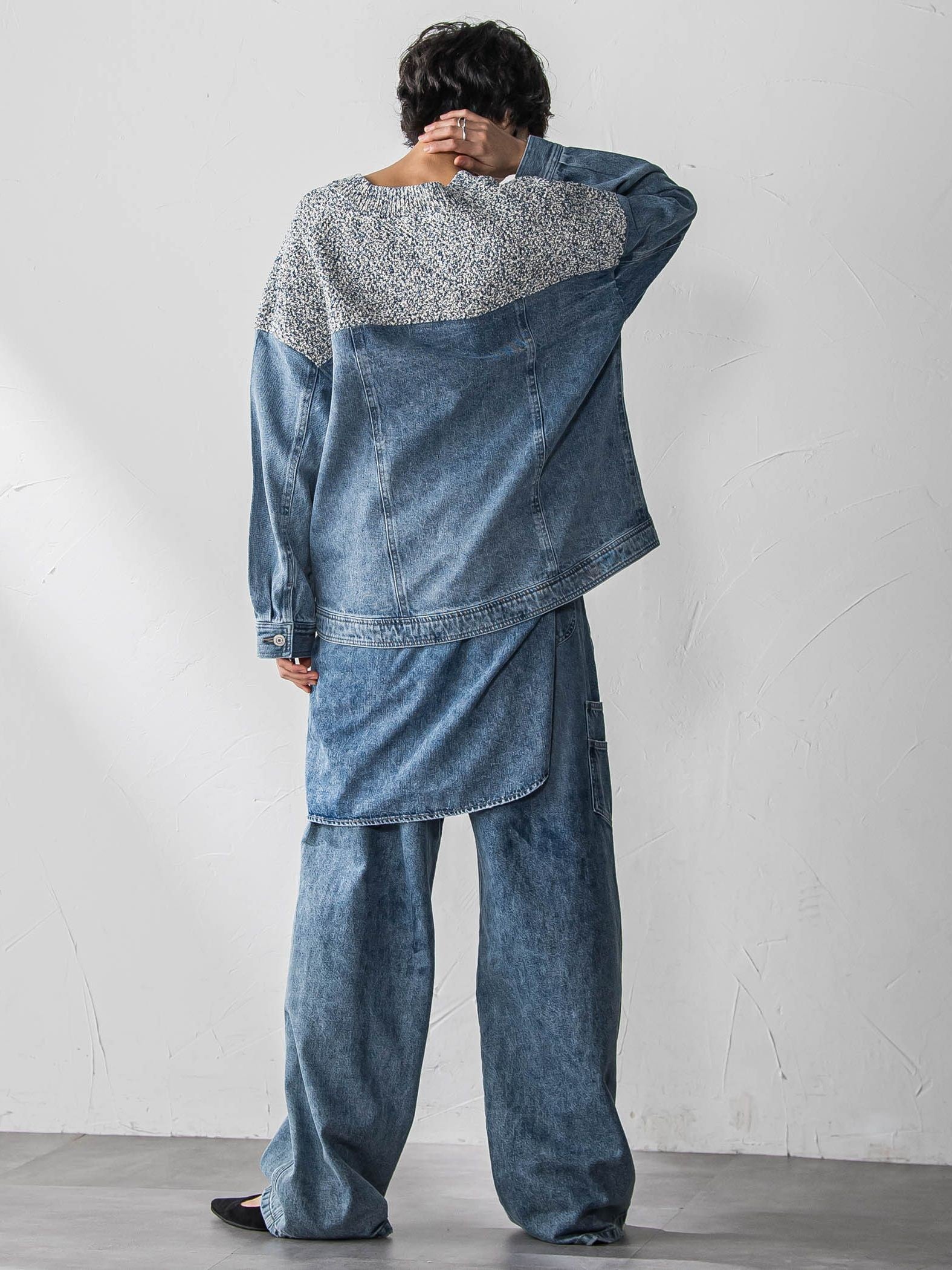 デニムドッキングVネックニットプルオーバー≪洗濯機で洗える≫