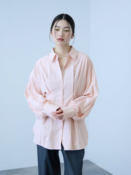 《きちんと映え》ストライプウエストタックシャツ