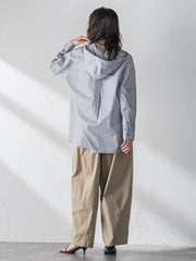 ストライプフーディオーバーシャツ≪手洗い可能≫