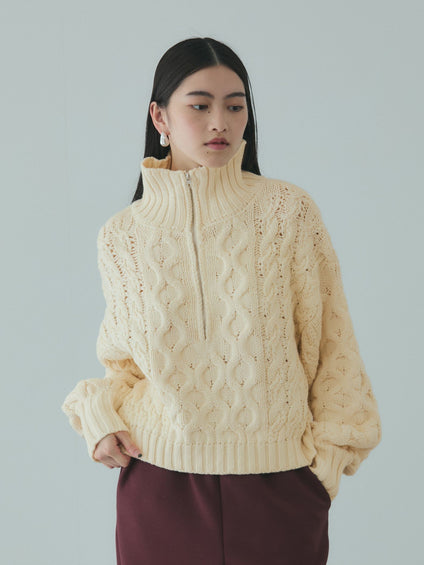 バルキーケーブルハーフジップニット≪手洗い可能≫