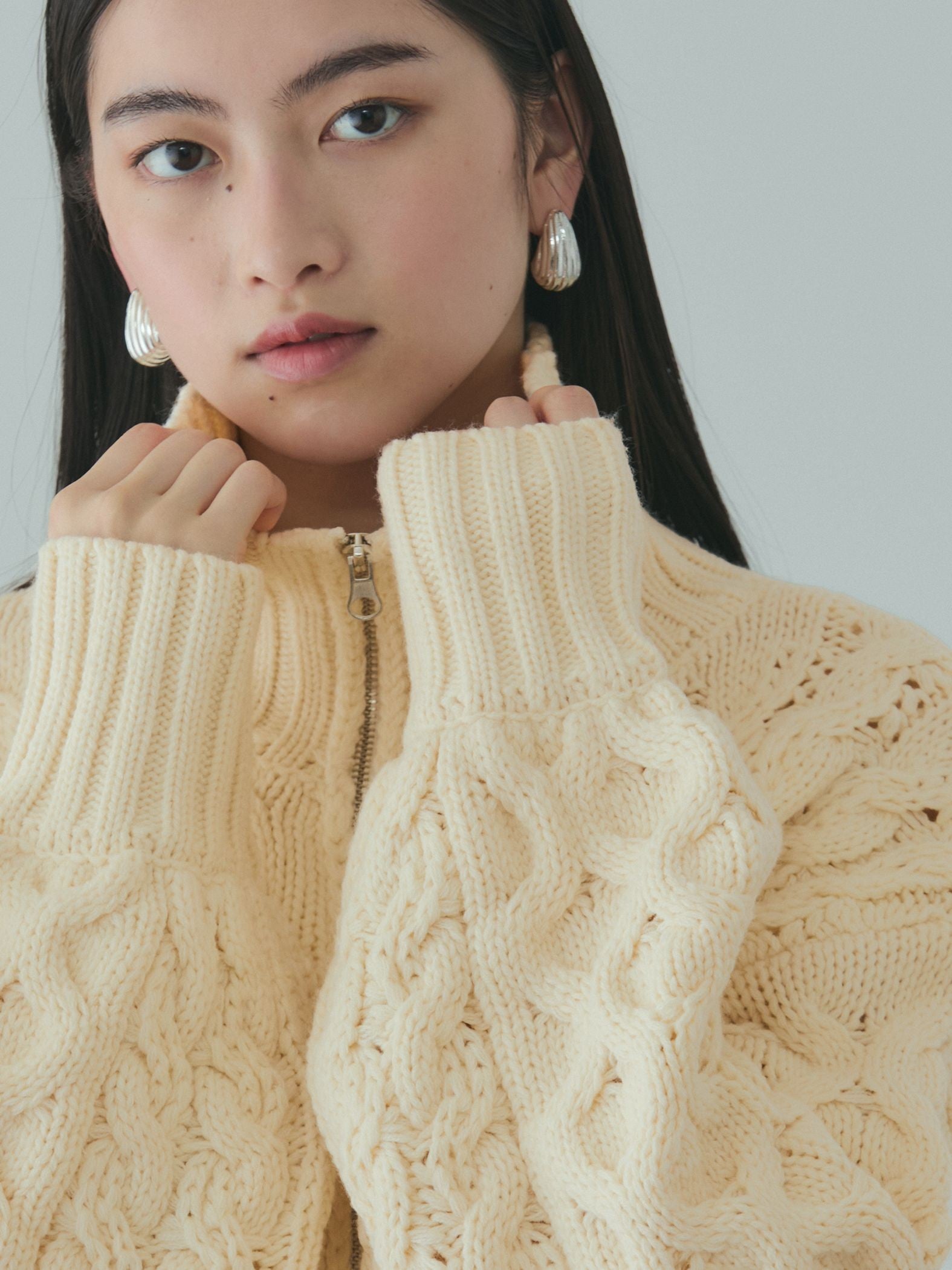 バルキーケーブルハーフジップニット≪手洗い可能≫