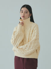 バルキーケーブルハーフジップニット≪手洗い可能≫
