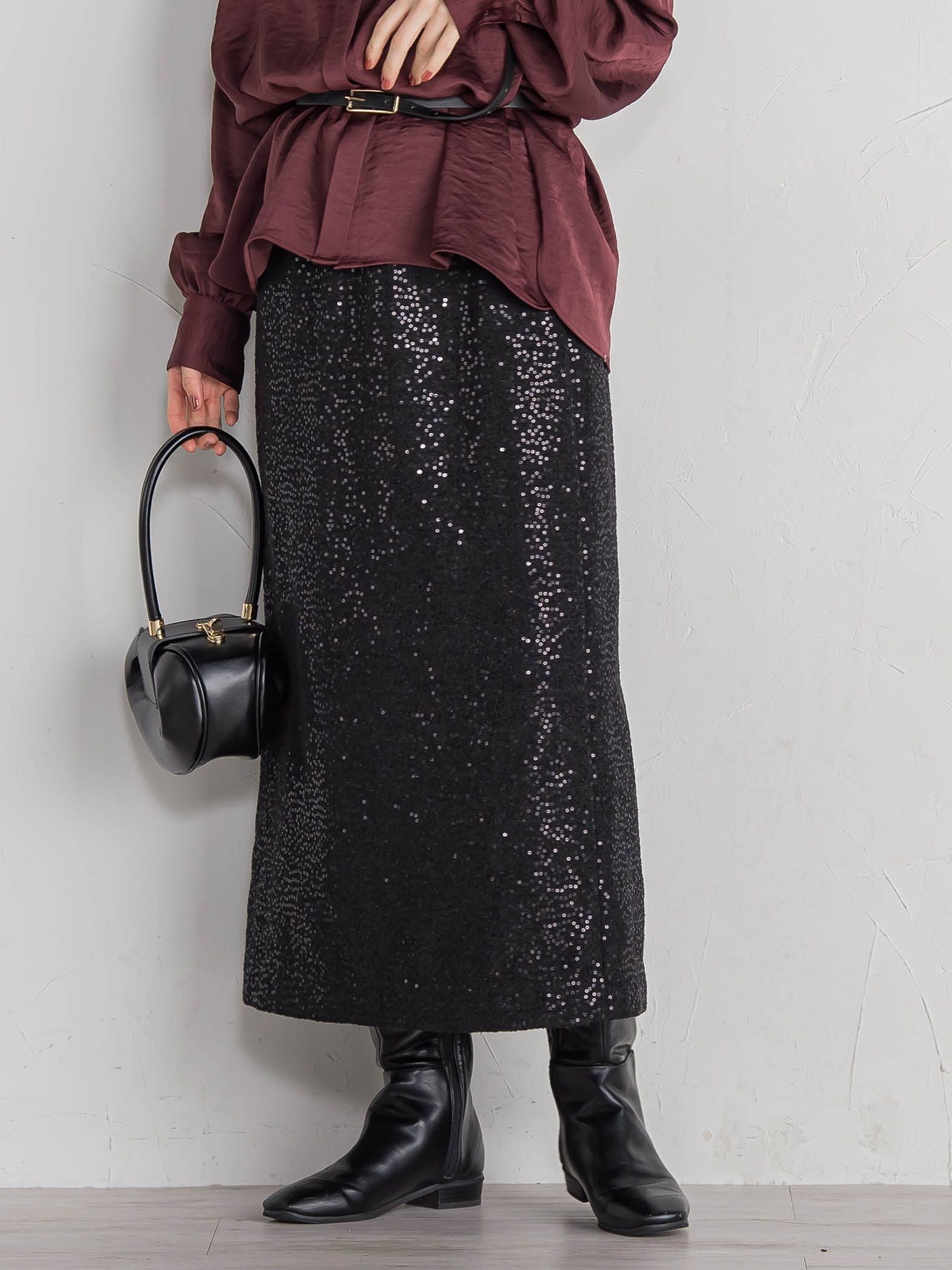 スパンコールIラインスカート≪手洗い可能≫