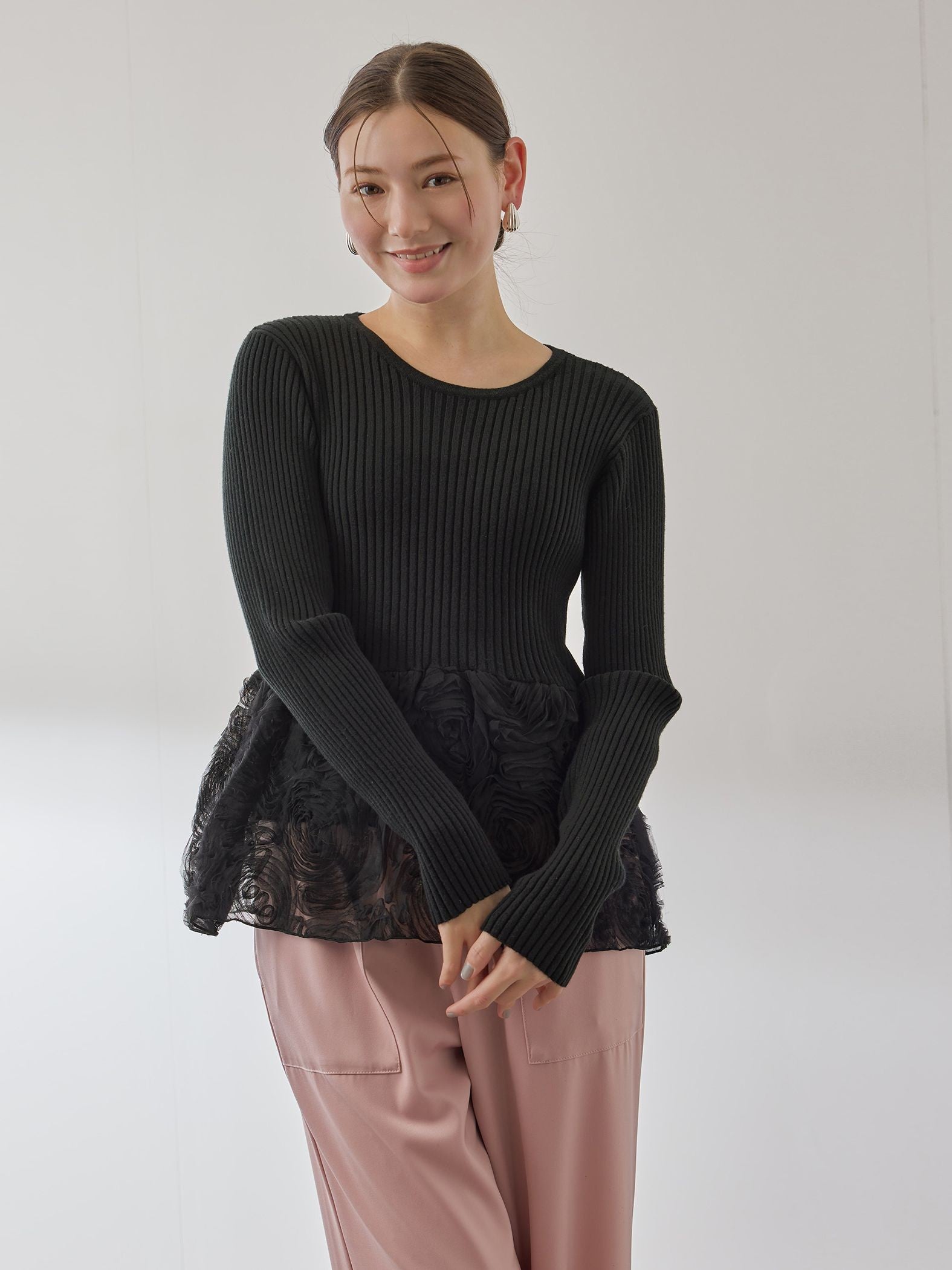 フラワーチュールペプラムリブニット≪手洗い可能≫