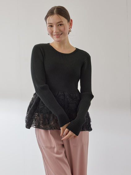 フラワーチュールペプラムリブニット≪手洗い可能≫