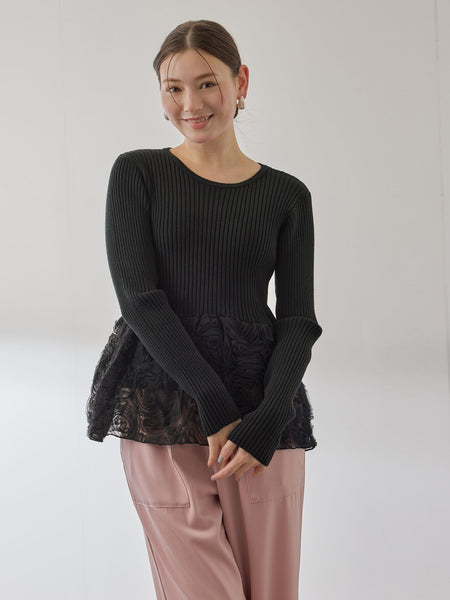 フラワーチュールペプラムリブニット≪手洗い可能≫