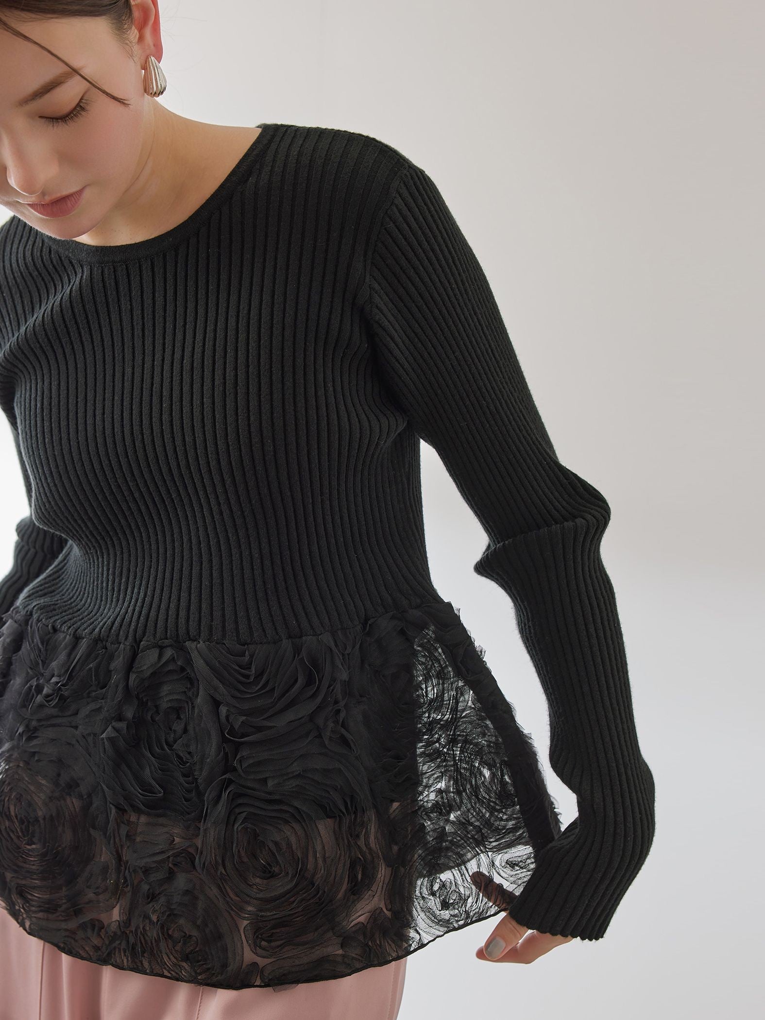 フラワーチュールペプラムリブニット≪手洗い可能≫