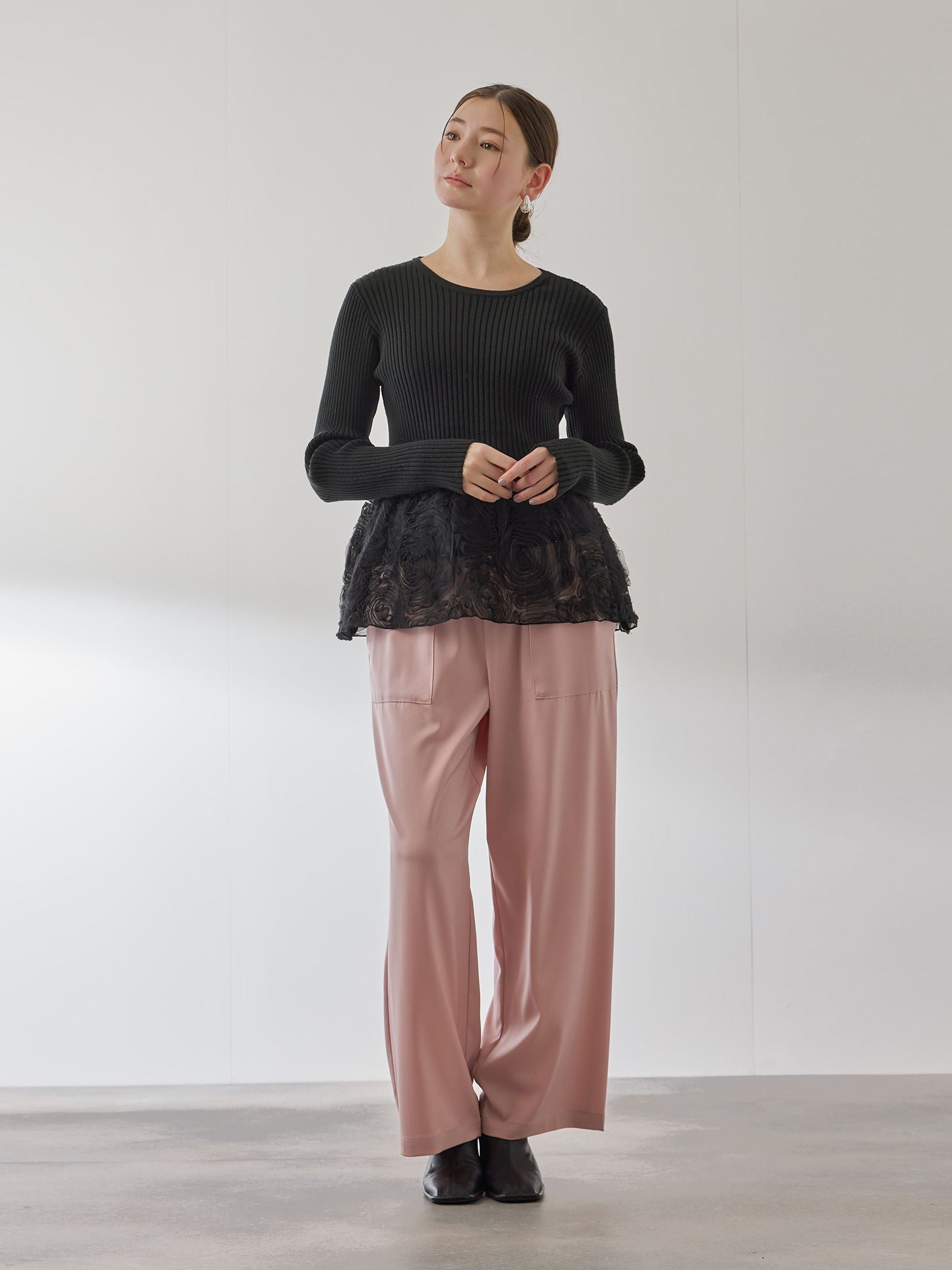 フラワーチュールペプラムリブニット≪手洗い可能≫