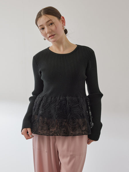 フラワーチュールペプラムリブニット≪手洗い可能≫